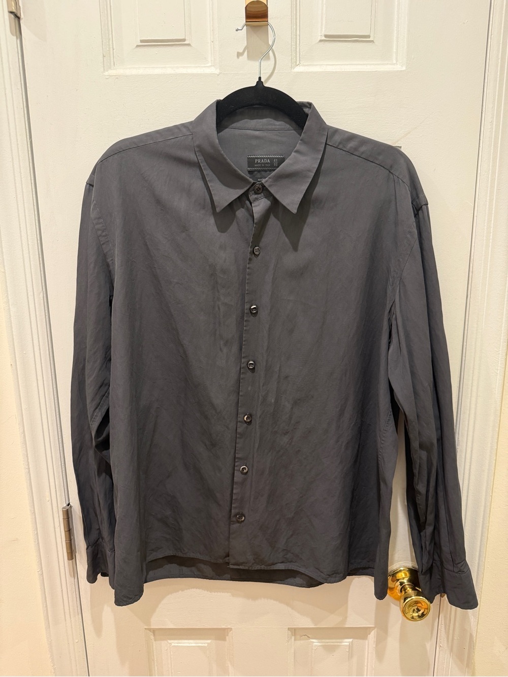 Prada Men's Button-Front Dress Shirt — Charcoal Gray